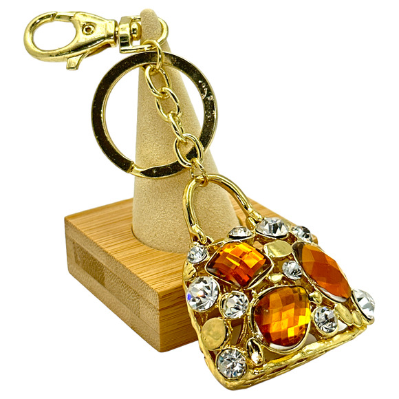 Articulated Queens Handbag Keychain, Rhinestones, Split Key Ring & Clip Gift Bag - Picture 2 of 5